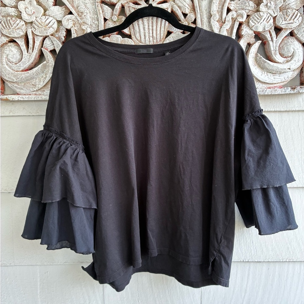 ATM Black Ruffle Sleeve Women's Top Large